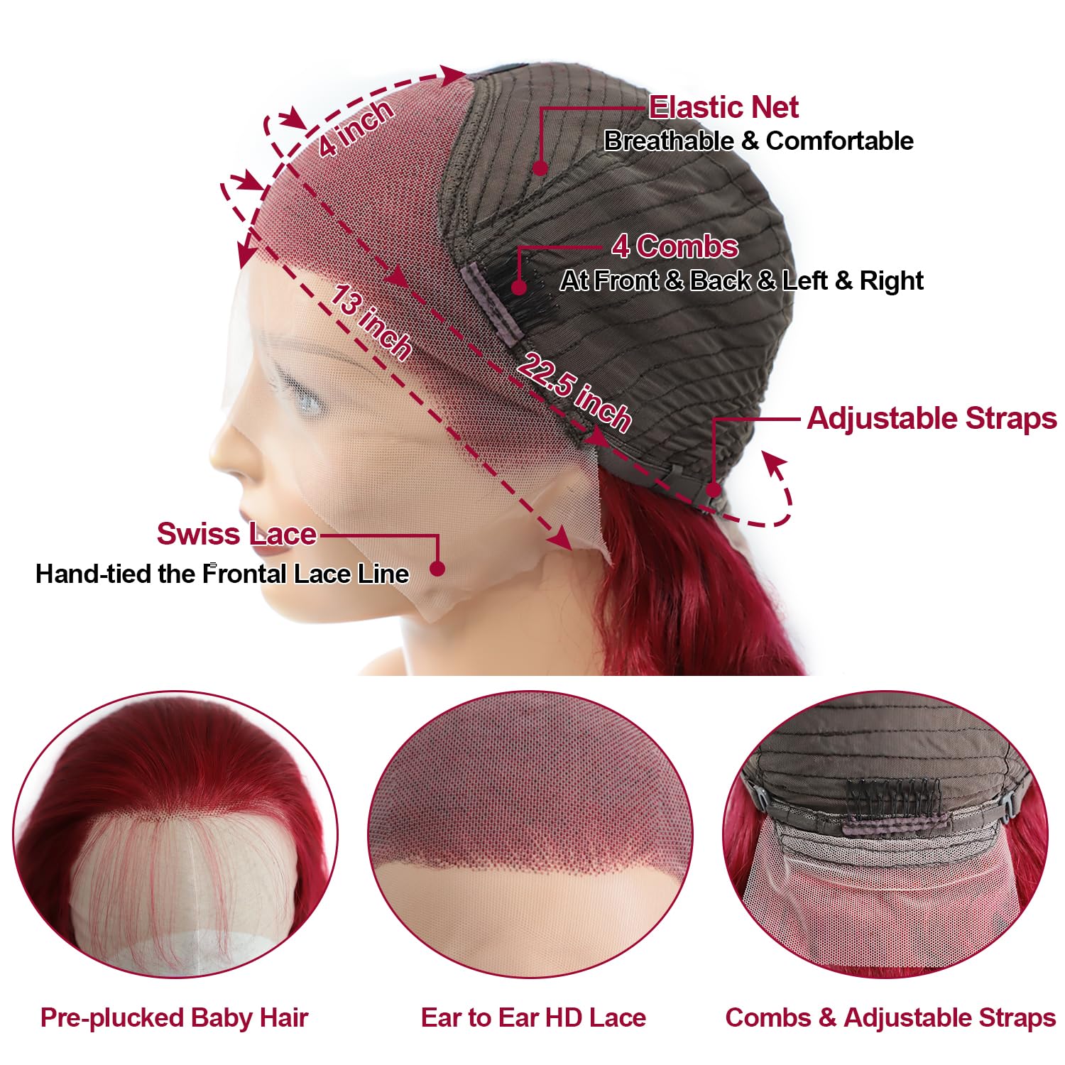 Rylice Burgundy Lace Front Wigs Human Hair 180% Density 13x4 99J Body Wave Lace Frontal Wigs Human Hair for Women HD Glueless Red Wigs Human Hair Pre Plucked Bleached Knots 26 Inch
