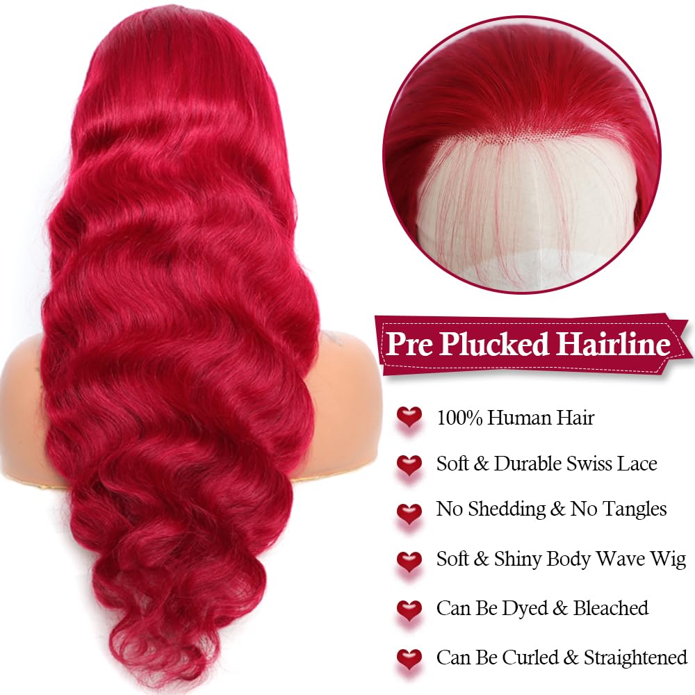Rylice Burgundy Lace Front Wigs Human Hair 180% Density 13x4 99J Body Wave Lace Frontal Wigs Human Hair for Women HD Glueless Red Wigs Human Hair Pre Plucked Bleached Knots 26 Inch