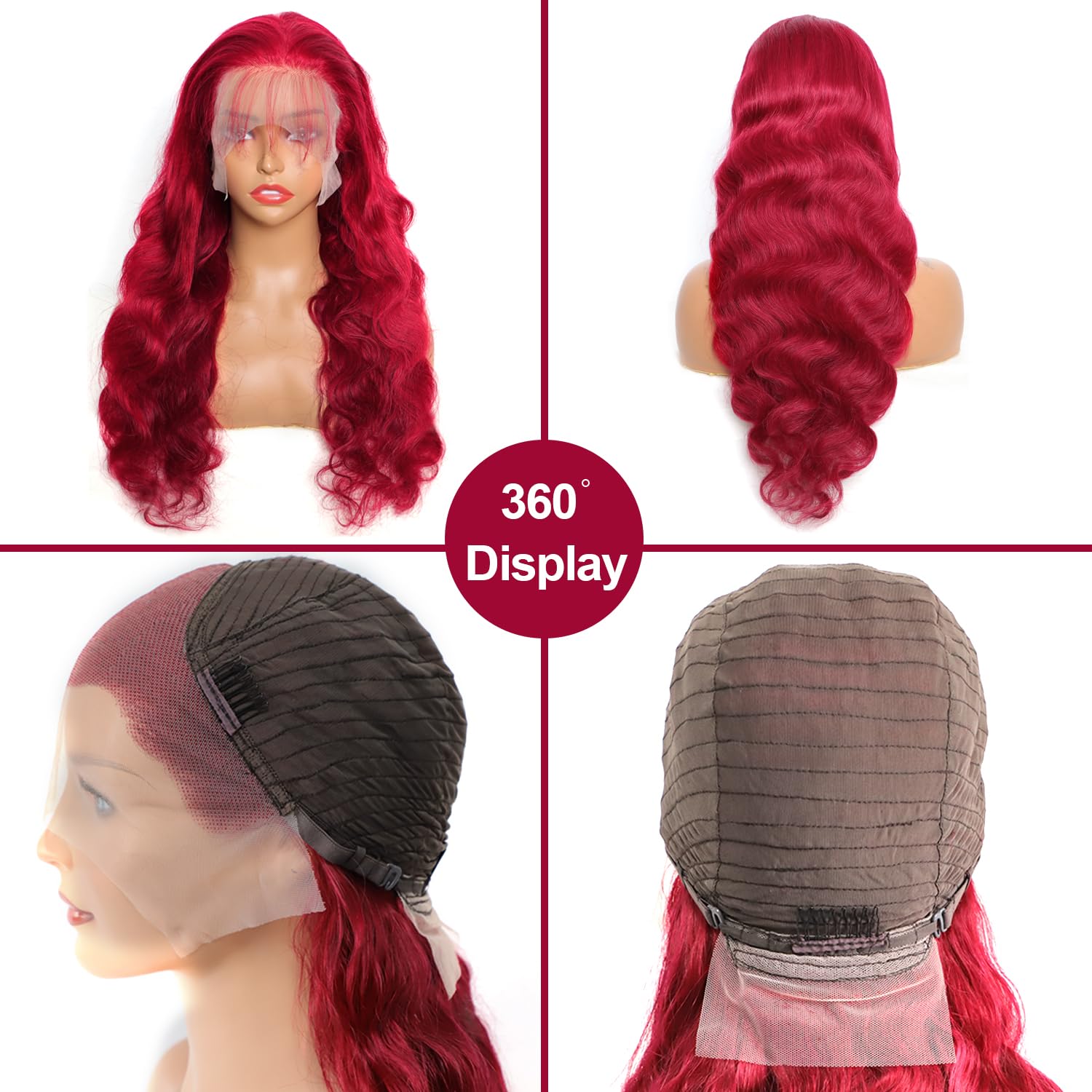 Rylice Burgundy Lace Front Wigs Human Hair 180% Density 13x4 99J Body Wave Lace Frontal Wigs Human Hair for Women HD Glueless Red Wigs Human Hair Pre Plucked Bleached Knots 26 Inch