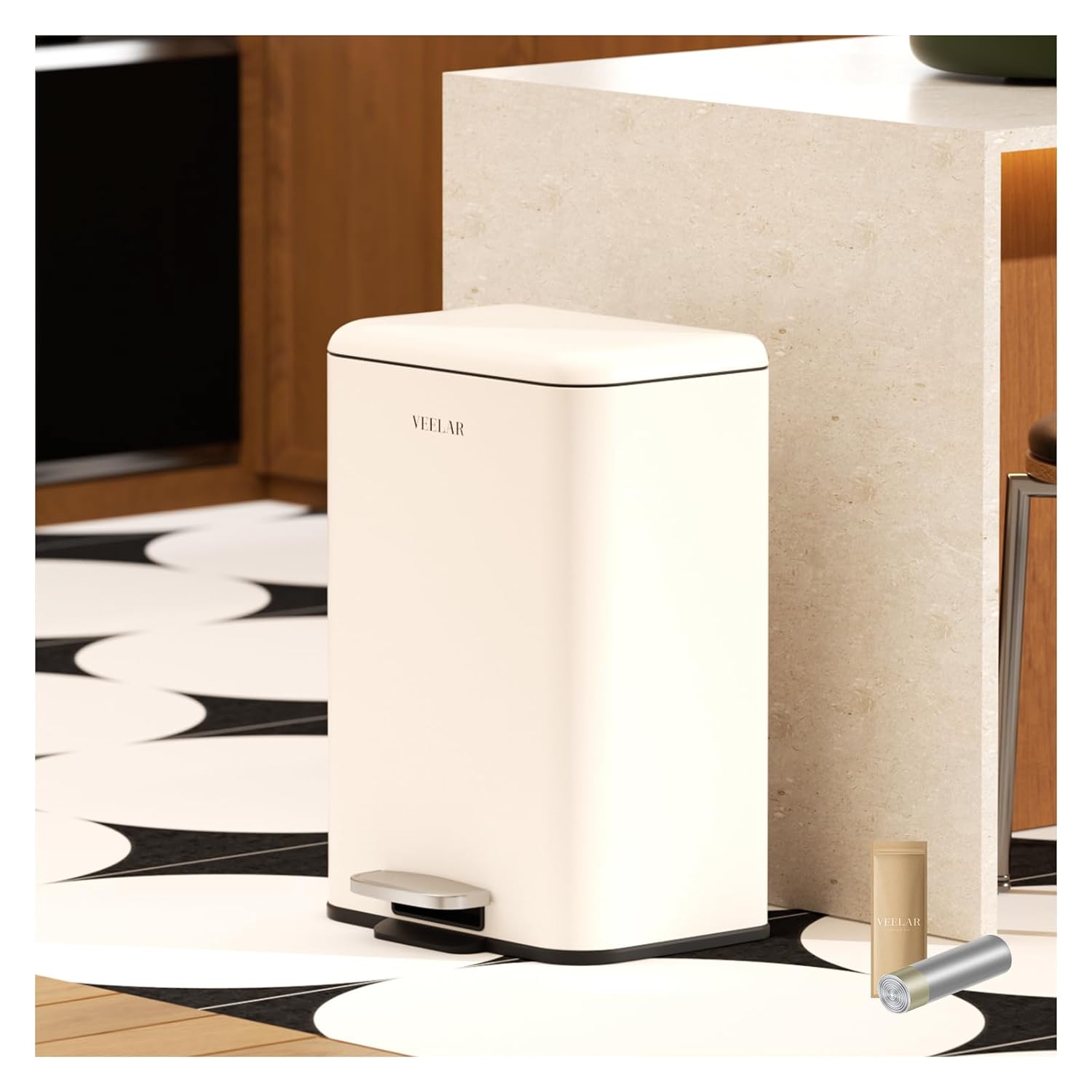 VEELAR Kitchen Bathroom 5.5Gal / 20L Trash Can (White) | Stainless Steel Garbage Cans with Foot Pedal. Recycling Bin with Lid for Office Bathroom