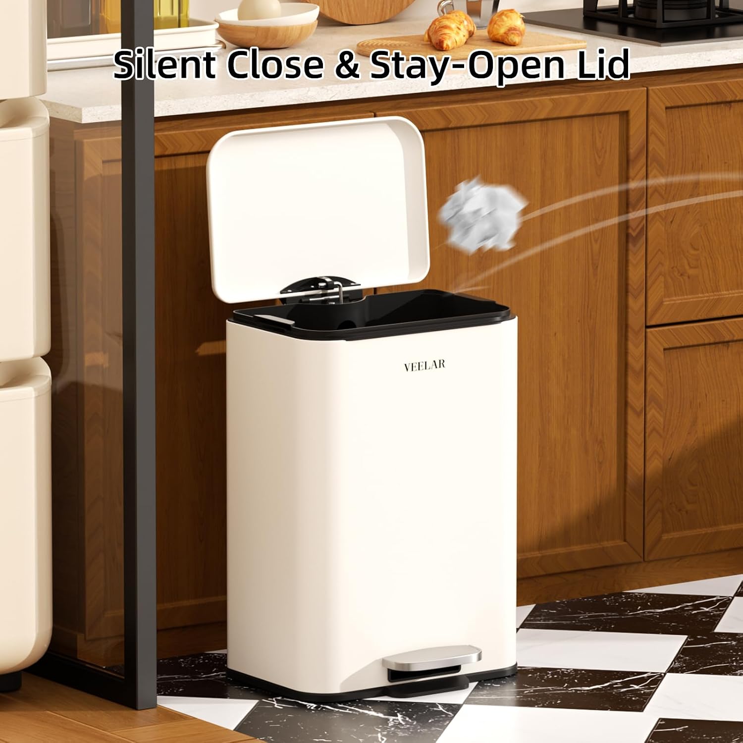 VEELAR Kitchen Bathroom 5.5Gal / 20L Trash Can (White) | Stainless Steel Garbage Cans with Foot Pedal. Recycling Bin with Lid for Office Bathroom