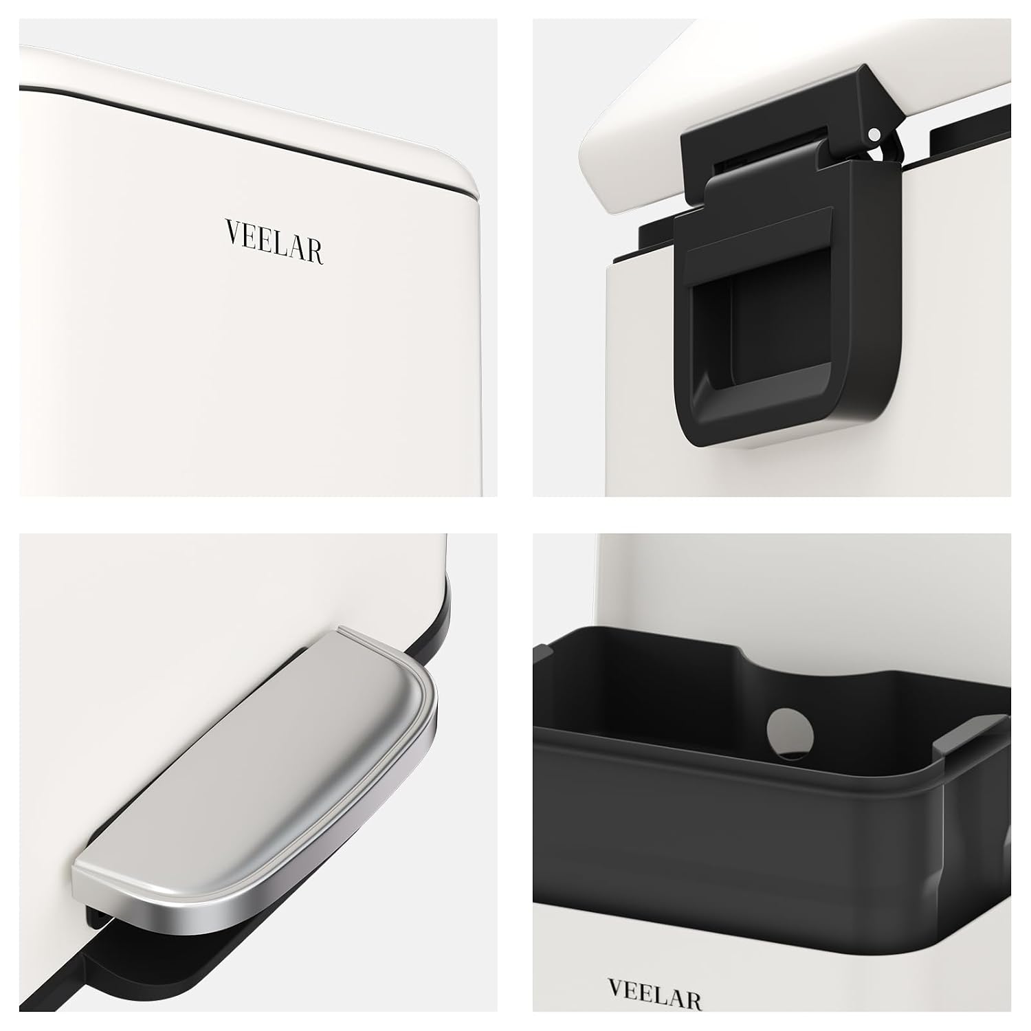 VEELAR Kitchen Bathroom 5.5Gal / 20L Trash Can (White) | Stainless Steel Garbage Cans with Foot Pedal. Recycling Bin with Lid for Office Bathroom