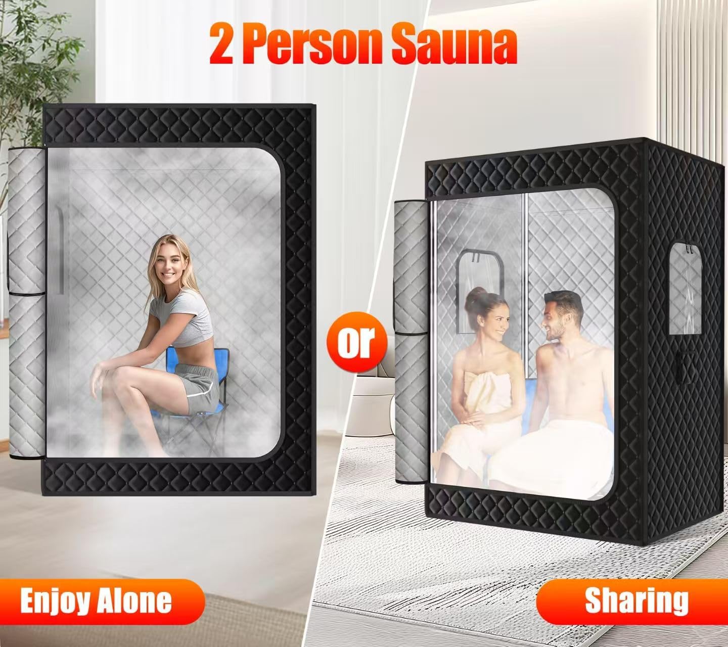 X-Vcak Upgraded 2 Person Sauna. Portable Sauna with 5 Layer Waterproof. Portable Steam Sauna Tent with 2 Steamers. 2 Folding Chair. 71x 49x 36