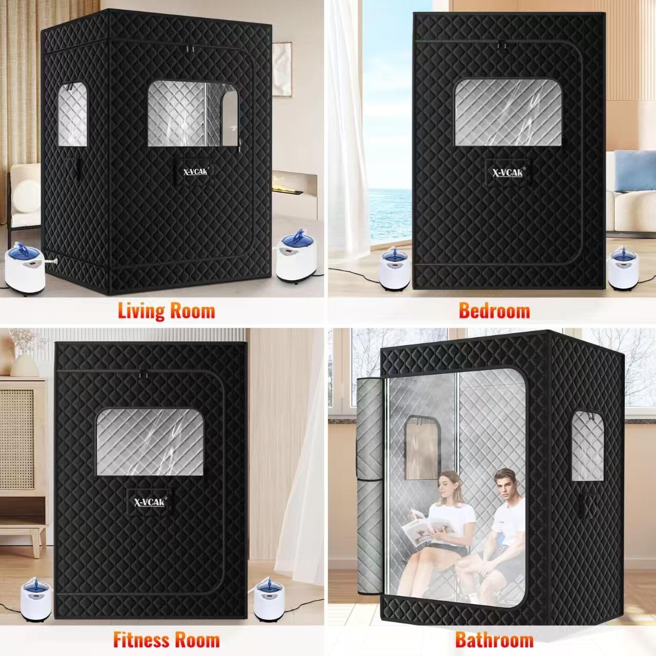 X-Vcak Upgraded 2 Person Sauna. Portable Sauna with 5 Layer Waterproof. Portable Steam Sauna Tent with 2 Steamers. 2 Folding Chair. 71x 49x 36