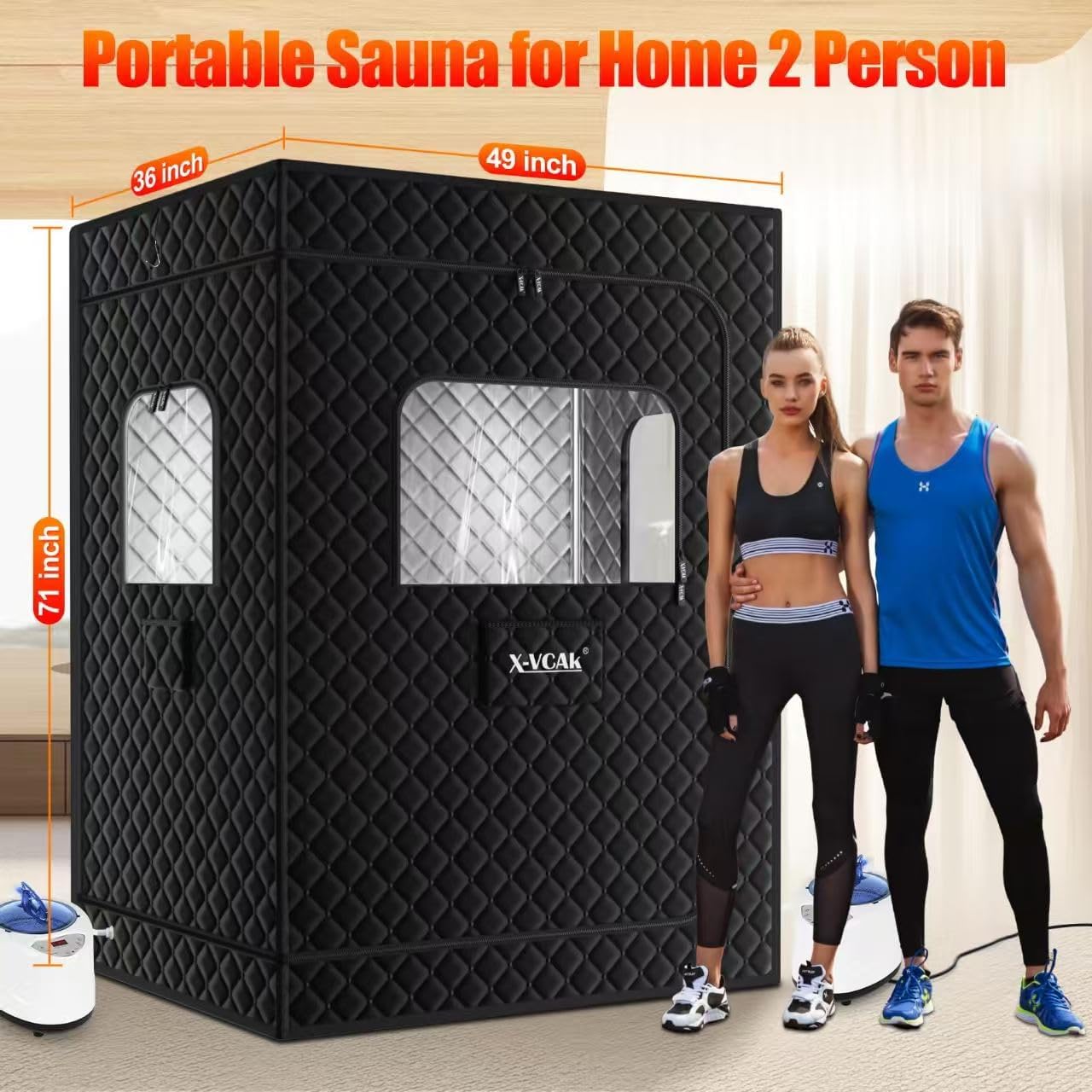 X-Vcak Upgraded 2 Person Sauna. Portable Sauna with 5 Layer Waterproof. Portable Steam Sauna Tent with 2 Steamers. 2 Folding Chair. 71x 49x 36