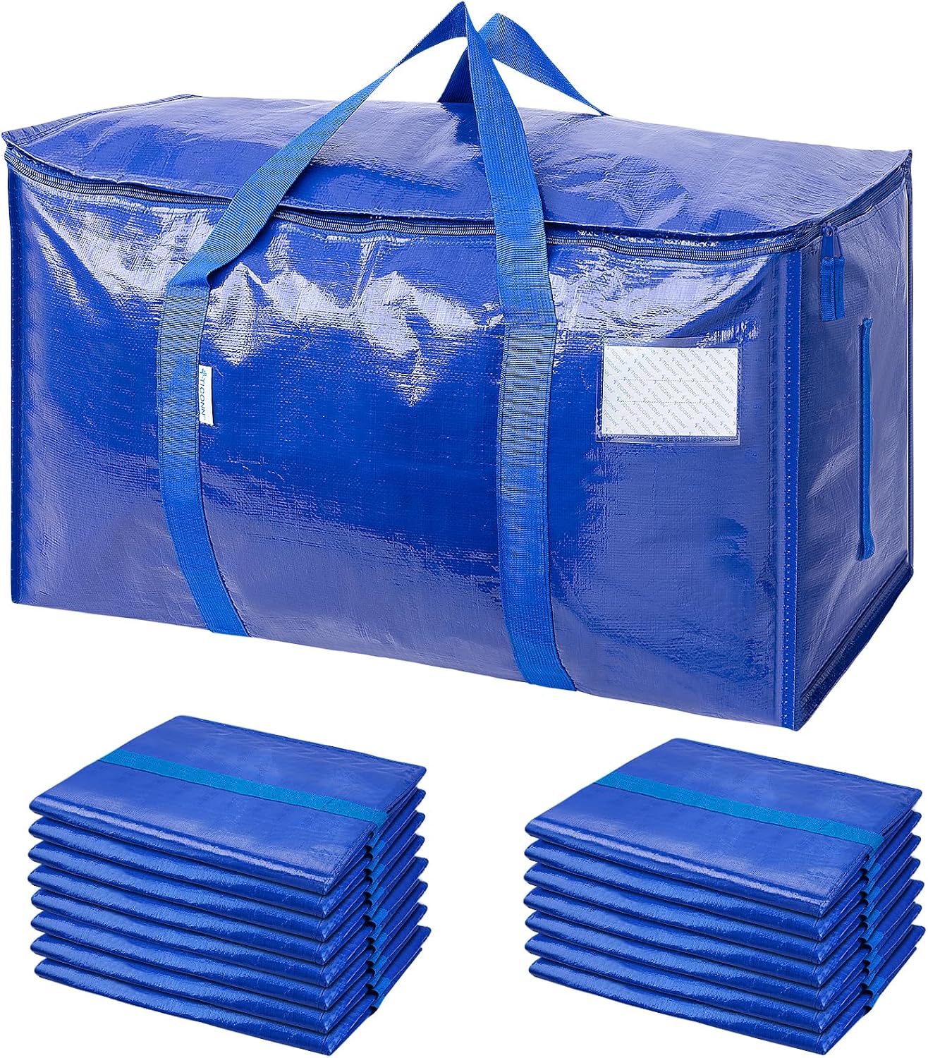 TICONN 16 Pack Extra Large Moving Bags Heavy Duty with Zippers & Carrying Handles. Durable Storage Bags Moving Boxes for Closet Organizers and Storage (16 Pack. Blue)