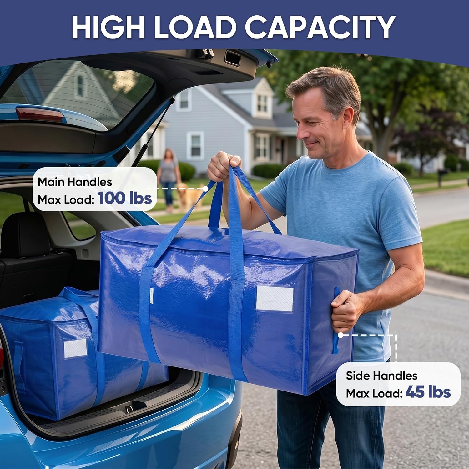 TICONN 16 Pack Extra Large Moving Bags Heavy Duty with Zippers & Carrying Handles. Durable Storage Bags Moving Boxes for Closet Organizers and Storage (16 Pack. Blue)