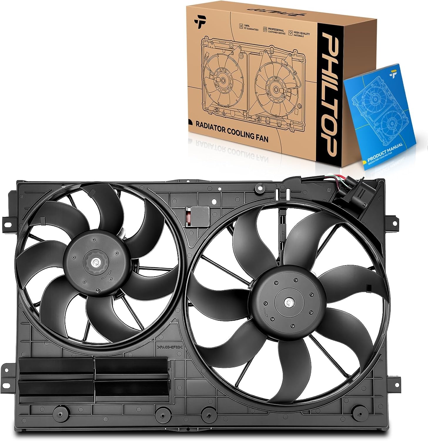 PHILTOP Engine Cooling Radiator Fan Assembly for Jetta. Passat. Golf. Tigua n. GTI. A3. A3 Quattro. Beetle. CC. Rabbit. Eos. TT. TT Quattro. R32. Electric Radiator Cooling Fan Kit Replacement 620-805