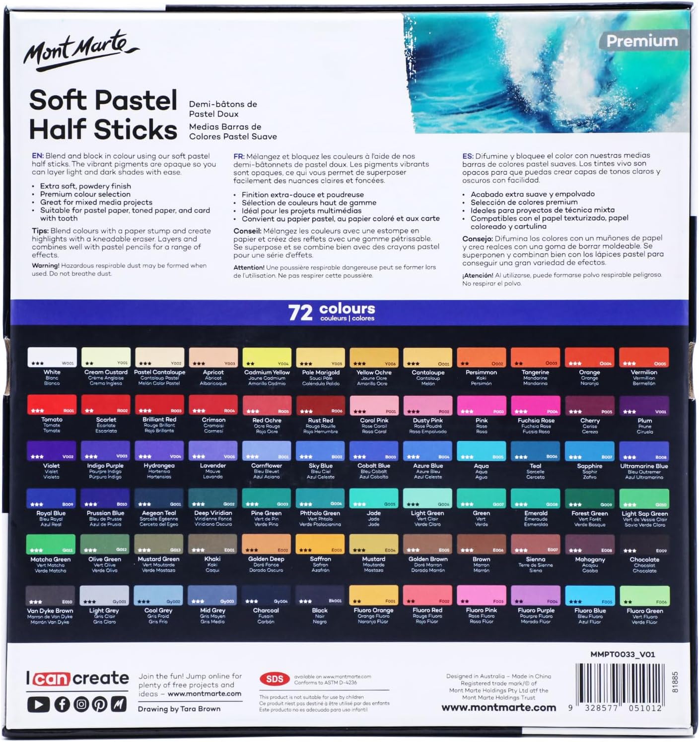 Mont Marte Soft Pastel Half Sticks 72pc. Pastels Art Supplies. Artist Quality Pastels. Extra Soft and Smooth Texture. Ideal for Professional Level Artwork