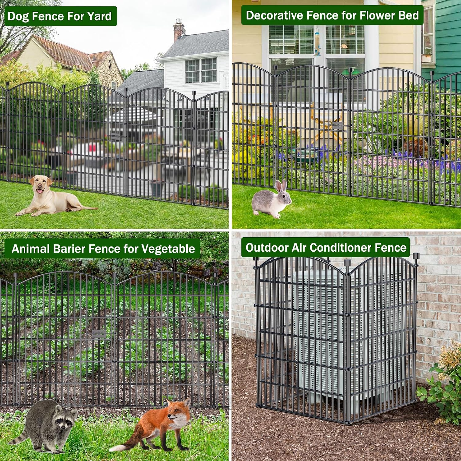 10 Panel No Dig Decorative Garden Fence with Gate 40H x 23.6'L Dog Barrier | Rustproof welded Metal with deep stakes for outdoor yards. patios. Modular design contains pets. rabbits. small animals.