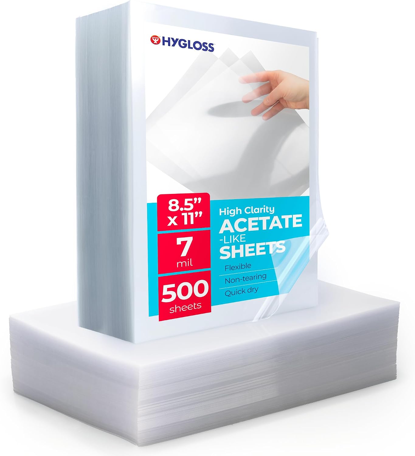 Hygloss 8.5 x 11 Acetate Paper - 7 Mil Clear Acetate Sheets for Crafts Projects. Classroom Stencil Sheets. Overhead Transparency Sheets for Projector. Clear Plastic Sheet (Not for Printers) 500 Pack