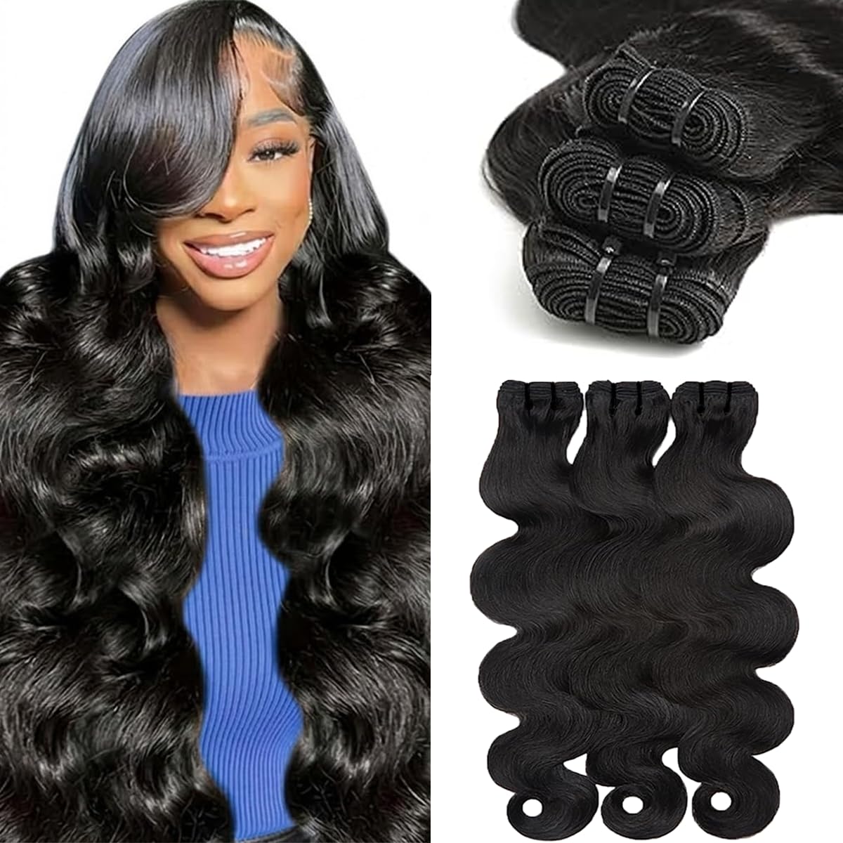 QSWL 14A Body Wave Bundles Human Hair 20 20 20 Inch Brazilian Virgin Hair | Smooth Hair. Reusable Hair with Minimal Shedding. Perfect for Custom Coloring. Quick Weaves and Everyday Styling. Fuller Ends