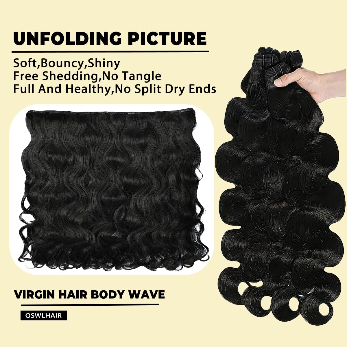 QSWL 14A Body Wave Bundles Human Hair 20 20 20 Inch Brazilian Virgin Hair | Smooth Hair. Reusable Hair with Minimal Shedding. Perfect for Custom Coloring. Quick Weaves and Everyday Styling. Fuller Ends