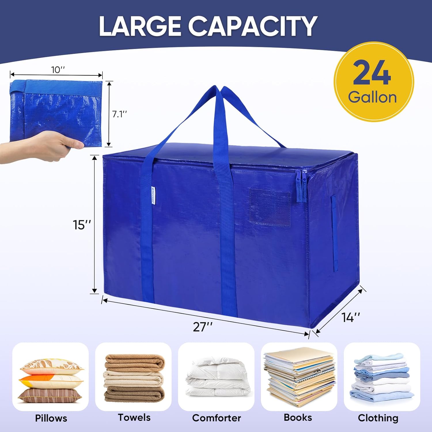 TICONN 16 Pack Extra Large Moving Bags Heavy Duty with Zippers & Carrying Handles. Durable Storage Bags Moving Boxes for Closet Organizers and Storage (16 Pack. Blue)