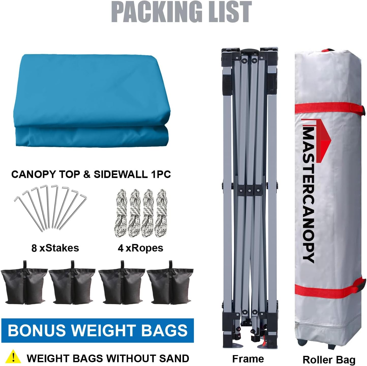MASTERCANOPY 10x10 Durable Pop Up Canopy Tent with 1 Sidewall. Cyan Blue | One Person Setup. Outdoor Portable Canopy Instant Shelter. Silver Coated Top. Sun Shade. Roller Bag. Beach/Camping/Market