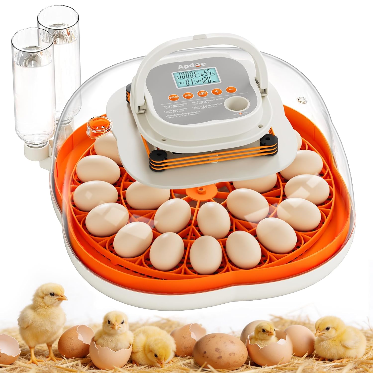 APDOE Egg Incubators for Hatching Eggs. Temperature and Humidity Control. Automatic Egg Turning. Egg Candler. External Water Bottle. Air Vent. for Chicken. Duck & Quail Eggs. 25 Eggs