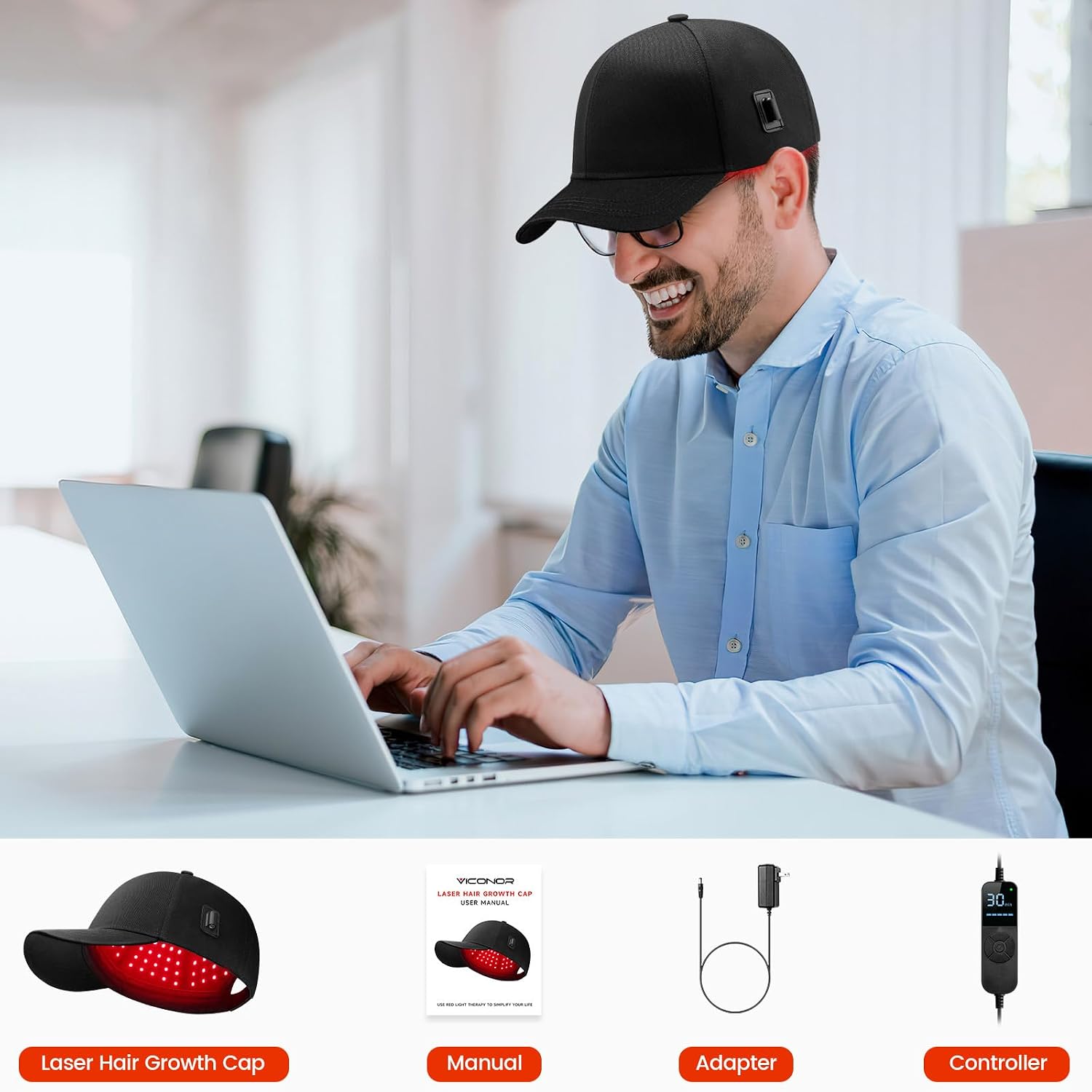 Laser Hair Growth Cap .Red Light theray Hat for Hair. Black Cap