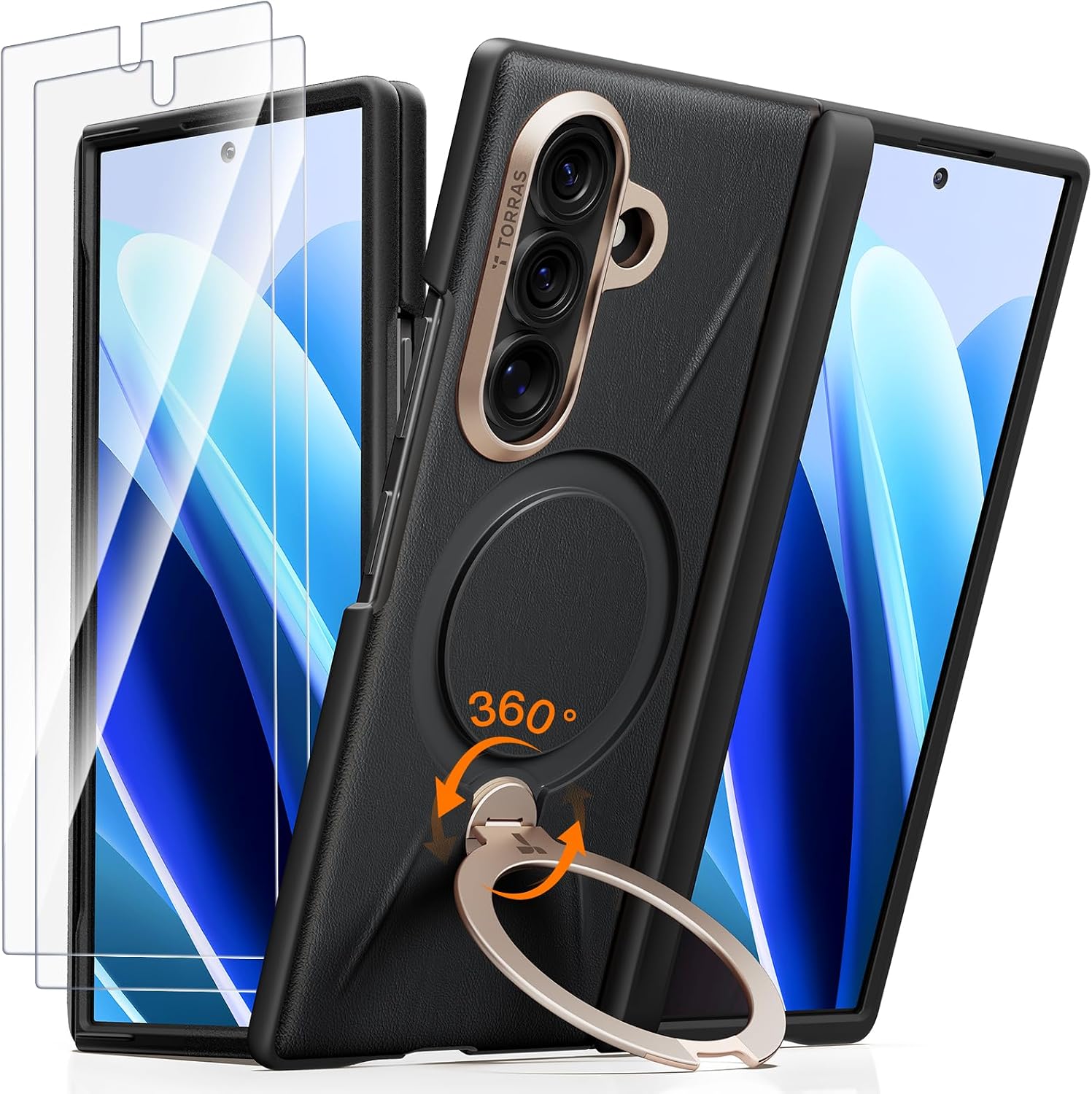 TORRAS Q3 VegSkin for Galaxy Z Fold 8 Ultra Case Leather. Magnetic Stand | Fit for MagSafe. Full Hinge Protection. 2 Screen Protectors. Easy-Clean Silicone Leather Case for Samsung Fold 8 Ultra. Black