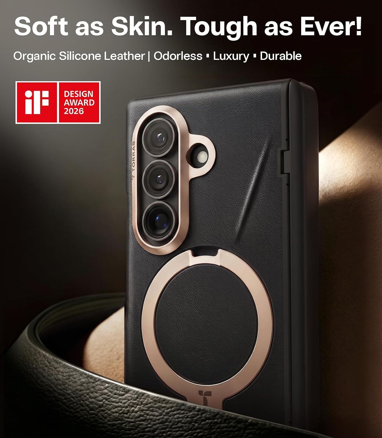 TORRAS Q3 VegSkin for Galaxy Z Fold 8 Ultra Case Leather. Magnetic Stand | Fit for MagSafe. Full Hinge Protection. 2 Screen Protectors. Easy-Clean Silicone Leather Case for Samsung Fold 8 Ultra. Black