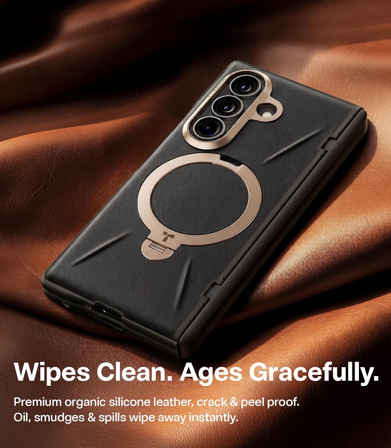 TORRAS Q3 VegSkin for Galaxy Z Fold 8 Ultra Case Leather. Magnetic Stand | Fit for MagSafe. Full Hinge Protection. 2 Screen Protectors. Easy-Clean Silicone Leather Case for Samsung Fold 8 Ultra. Black