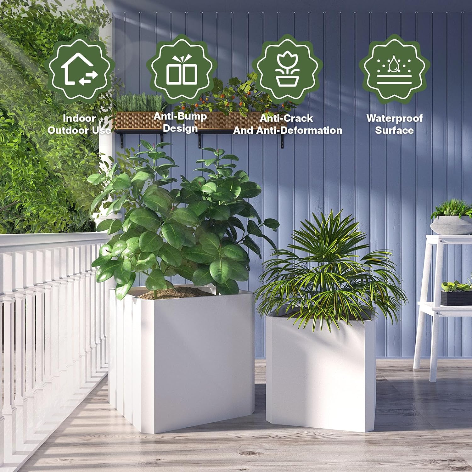 Metal Planter Box 24L x 24W x 24H Large Square Steel Planter Box | Outdoor Indoor White Cube Steel Planters Galvanized. Drainage Holes. Easy Assembly. for Yard. Patio. Deck. Commercial Use