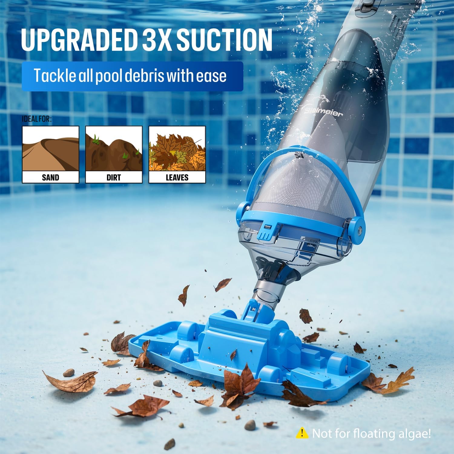 BIELMEIER Handheld Pool Vacuum with Telescopic Pole. Updated Swimming Pool Cleaner 19 GPM Powerful Suction. Cordless Pool Vacuum for Cleaning Above Ground Pools. Inground Pools. Spas. Hot Tubs