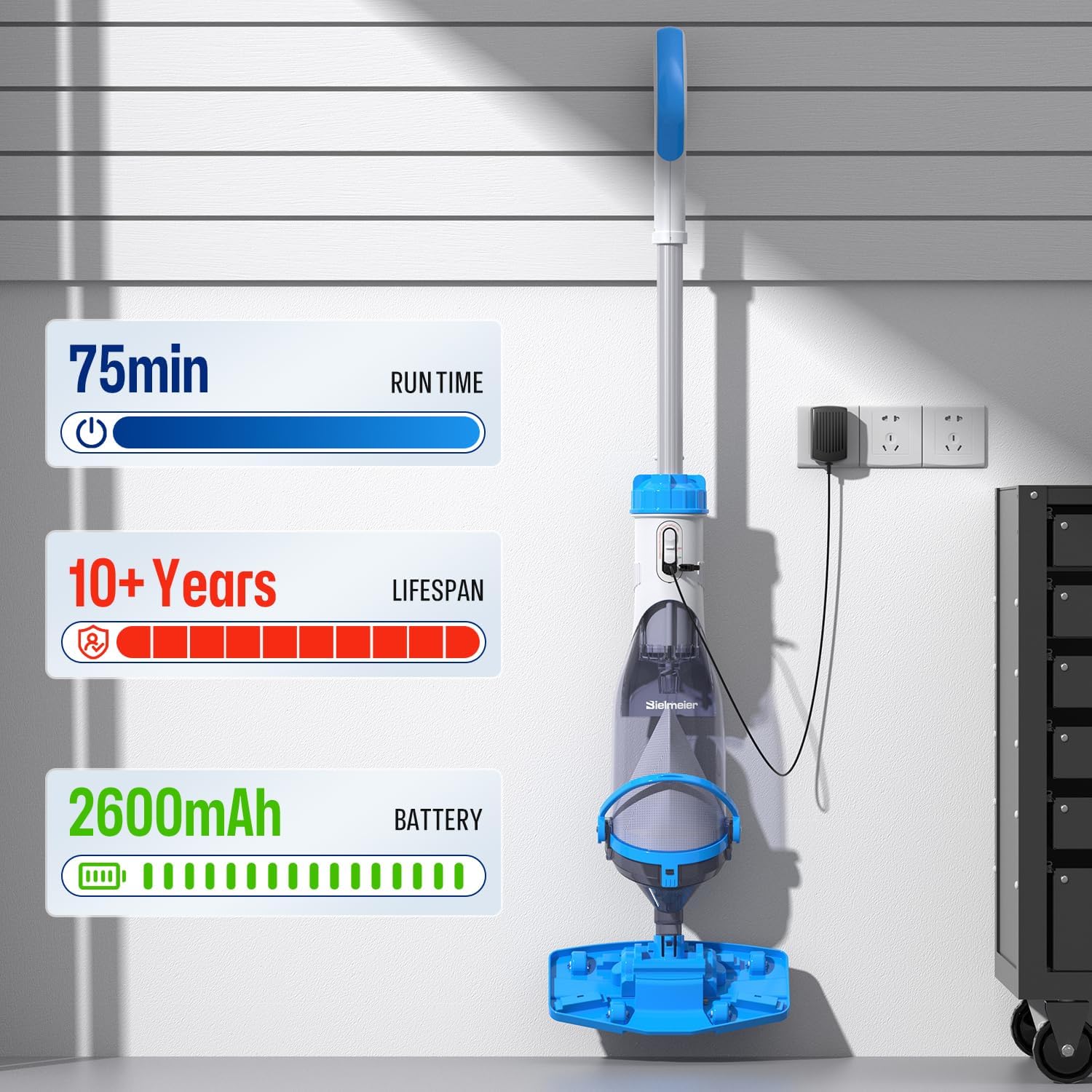 BIELMEIER Handheld Pool Vacuum with Telescopic Pole. Updated Swimming Pool Cleaner 19 GPM Powerful Suction. Cordless Pool Vacuum for Cleaning Above Ground Pools. Inground Pools. Spas. Hot Tubs