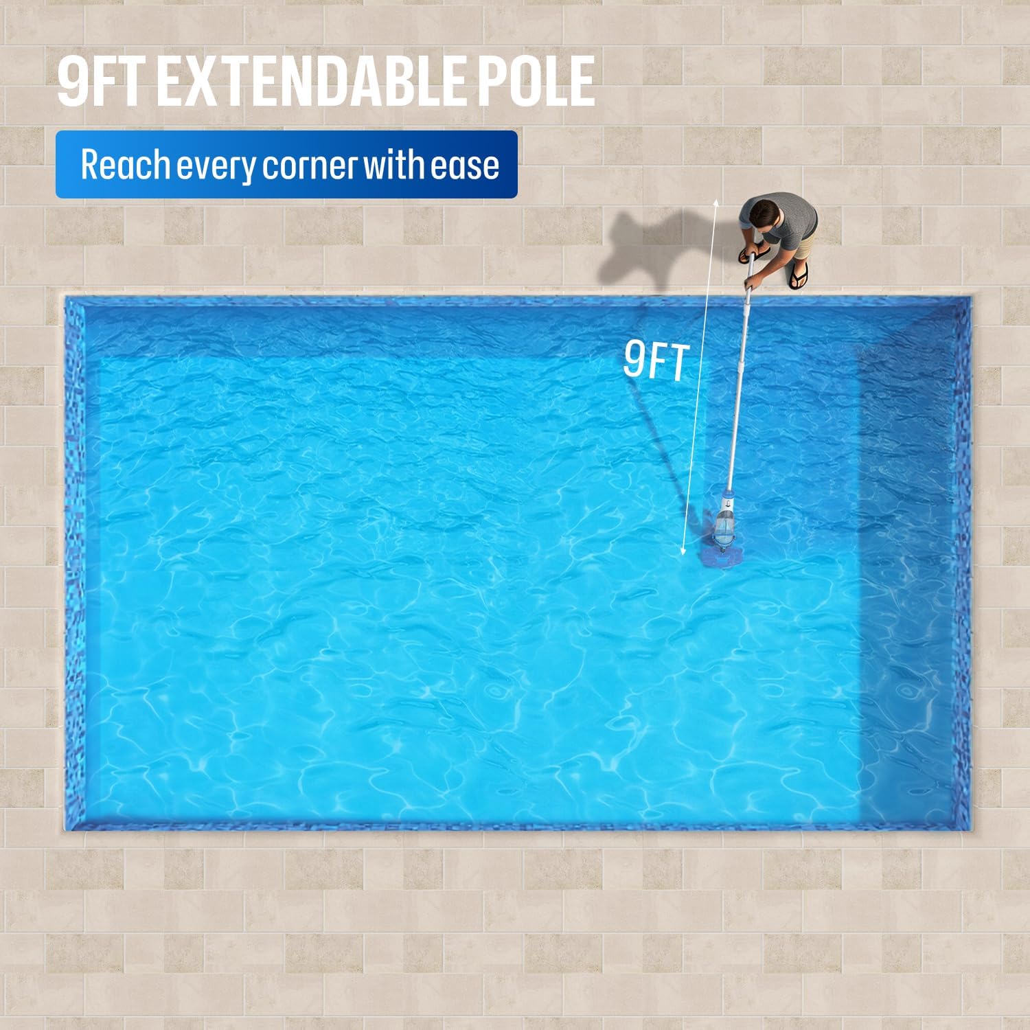 BIELMEIER Handheld Pool Vacuum with Telescopic Pole. Updated Swimming Pool Cleaner 19 GPM Powerful Suction. Cordless Pool Vacuum for Cleaning Above Ground Pools. Inground Pools. Spas. Hot Tubs