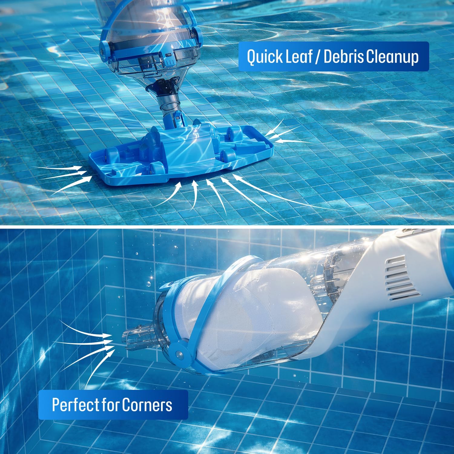 BIELMEIER Handheld Pool Vacuum with Telescopic Pole. Updated Swimming Pool Cleaner 19 GPM Powerful Suction. Cordless Pool Vacuum for Cleaning Above Ground Pools. Inground Pools. Spas. Hot Tubs