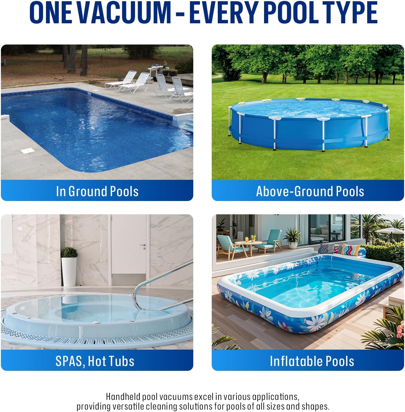 BIELMEIER Handheld Pool Vacuum with Telescopic Pole. Updated Swimming Pool Cleaner 19 GPM Powerful Suction. Cordless Pool Vacuum for Cleaning Above Ground Pools. Inground Pools. Spas. Hot Tubs