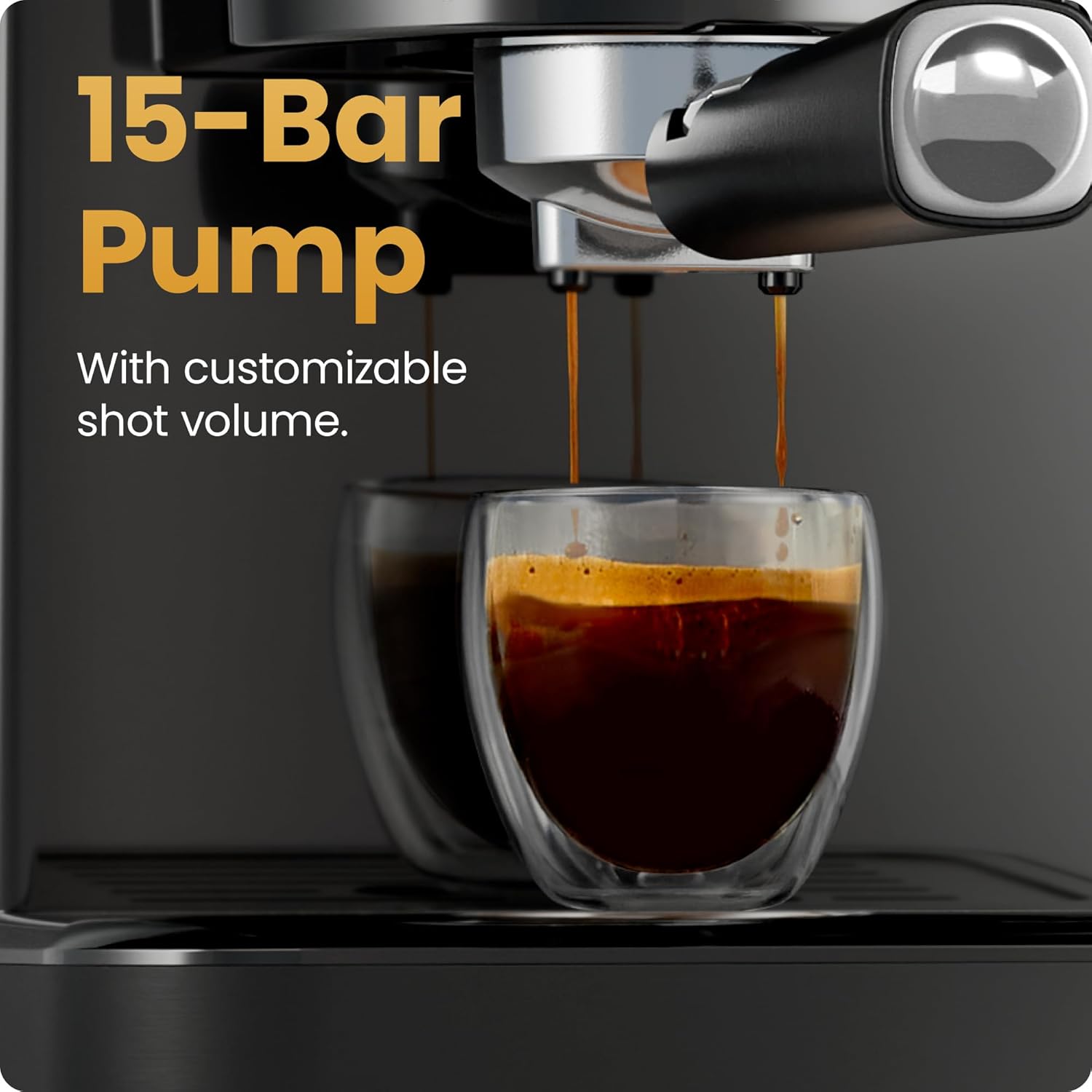 Chefman CraftBrew Espresso Machine. 15-Bar Pump Digital Espresso Maker w/Steam Wand for Latte & Cappuccino. Compact Espresso Coffee Machine w/ 1.5L Removable Water Reservoir - Stainless Black