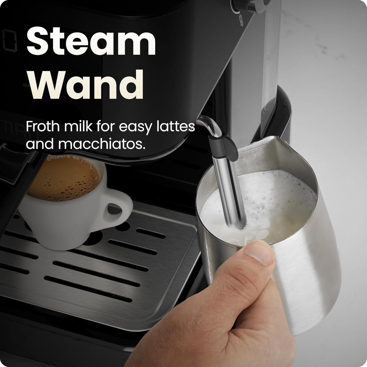 Chefman CraftBrew Espresso Machine. 15-Bar Pump Digital Espresso Maker w/Steam Wand for Latte & Cappuccino. Compact Espresso Coffee Machine w/ 1.5L Removable Water Reservoir - Stainless Black