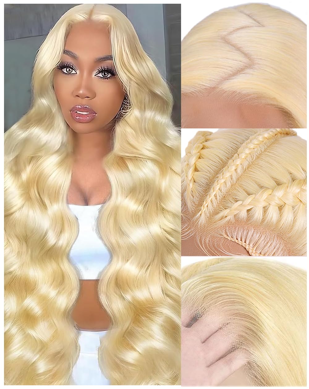 Femca 28 Inch 613 13x6 Lace Front Wig Human Hair 200 Density Body Wave Human Hair Wig 100% Real Human Hair Easily Stained Blend Minimum Shedding Tangle Free Longer life