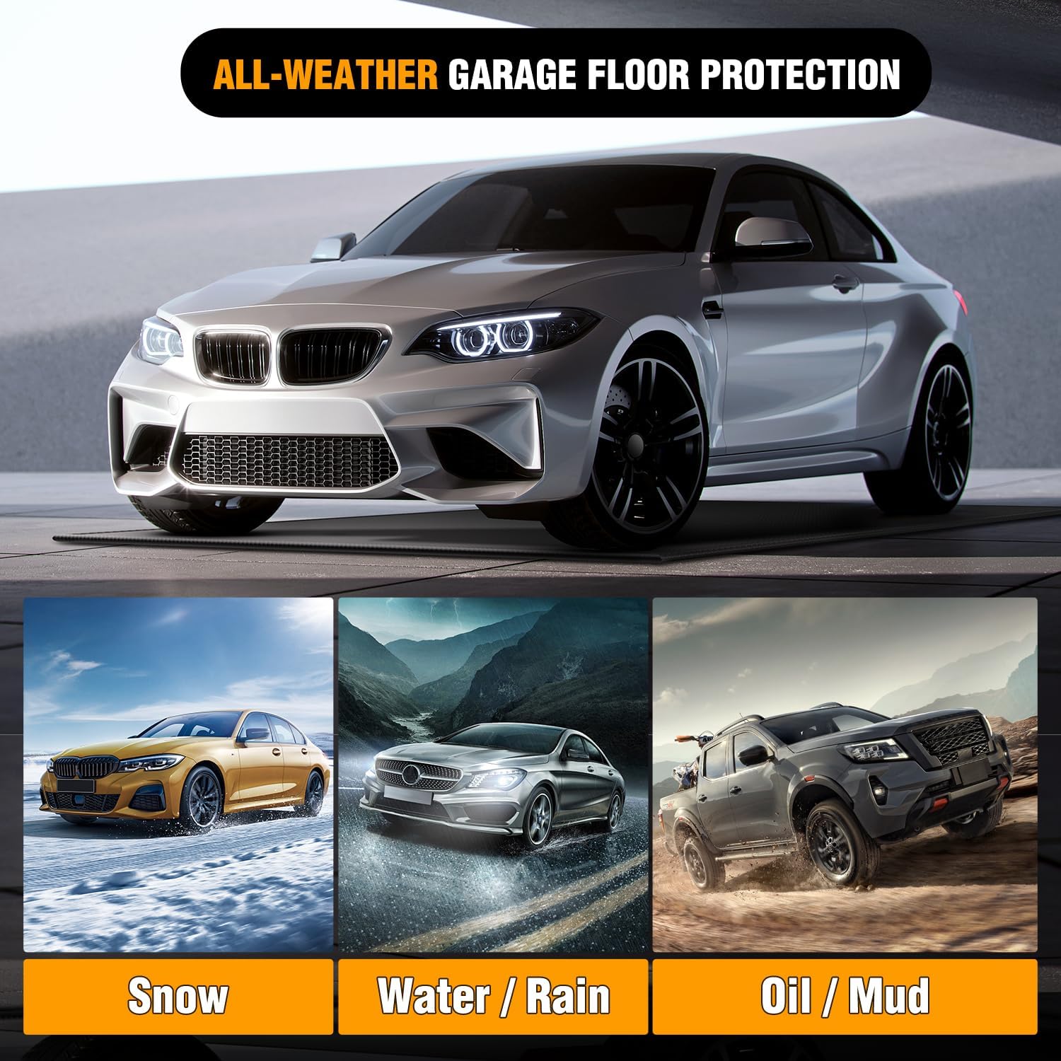 Nilight 7.9 x 18 FT Garage Floor Containment Mat with Edge for Under Car | Heavy Duty PVC. 1.4 Raised Edge. Waterproof. Easy to Clean. Includes Squeegee. Parking Mats for Cars SUVs Sedans