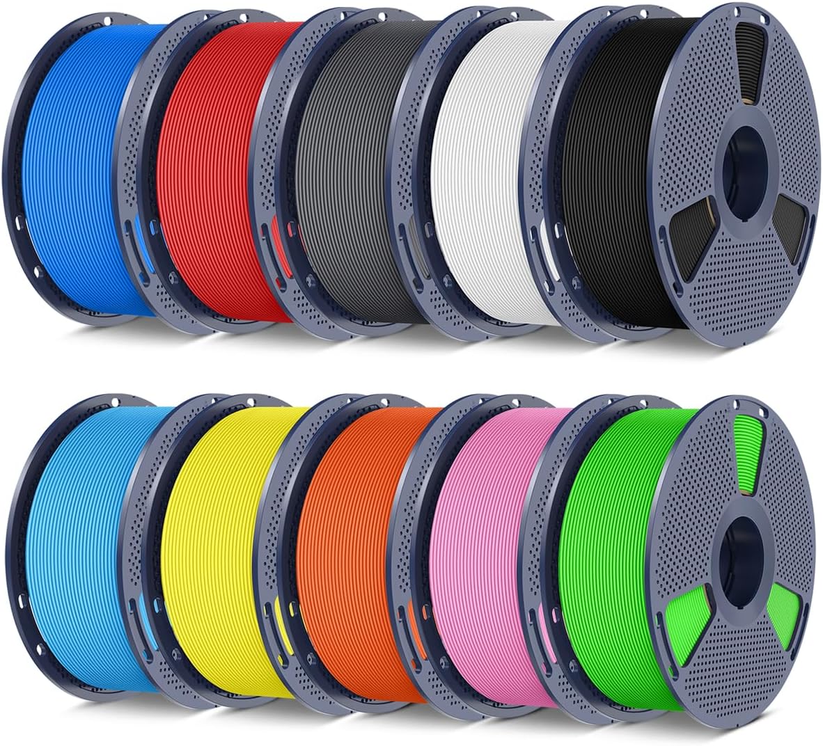 SUNLU High Speed PETG Filament 1.75mm. 10 Colors. 10KG Bundle | Less Stringing. Good Layer Adhesion. 1kg per Spool. Pack of 10. Black+White+Grey+Red+Orange+Pink+Sky Blue+Green+Yellow+Blue