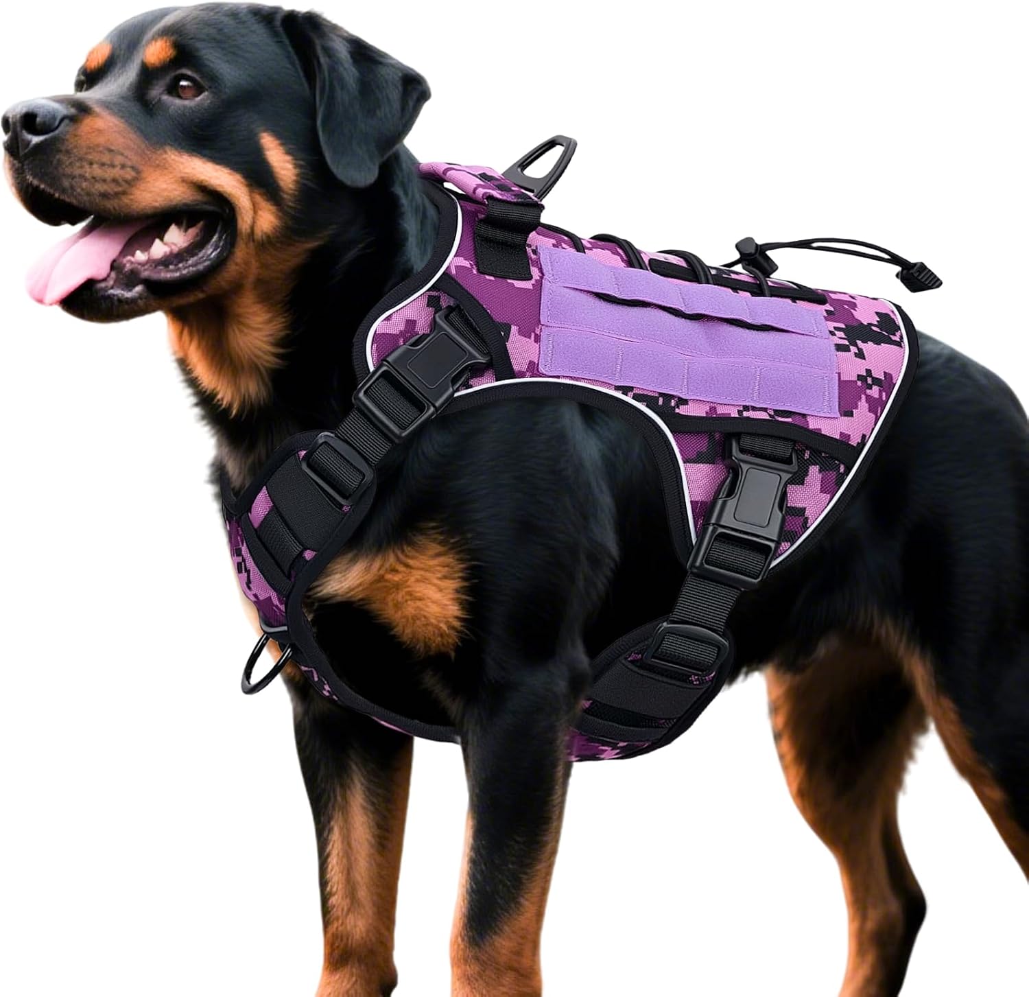 Heavy-Duty Tactical Dog Harness for Large Dogs. No Pull Adjustable Reflective Pet Vest with Molle System. K9 Military-Grade Control for Service Training. Outdoor & 10+ Breeds. Purple Camo. X-Large
