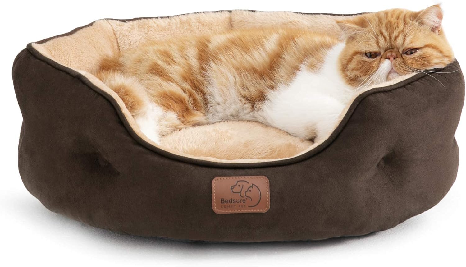 Bedsure Small Dog Bed Washable.Round Cat Beds for Indoor Cats.20in Brown | Soft Plush Pet Bed.Dog Beds for Small Dogs for Puppy and Kittens.Anti-Slip Bottom.Easy to Clean