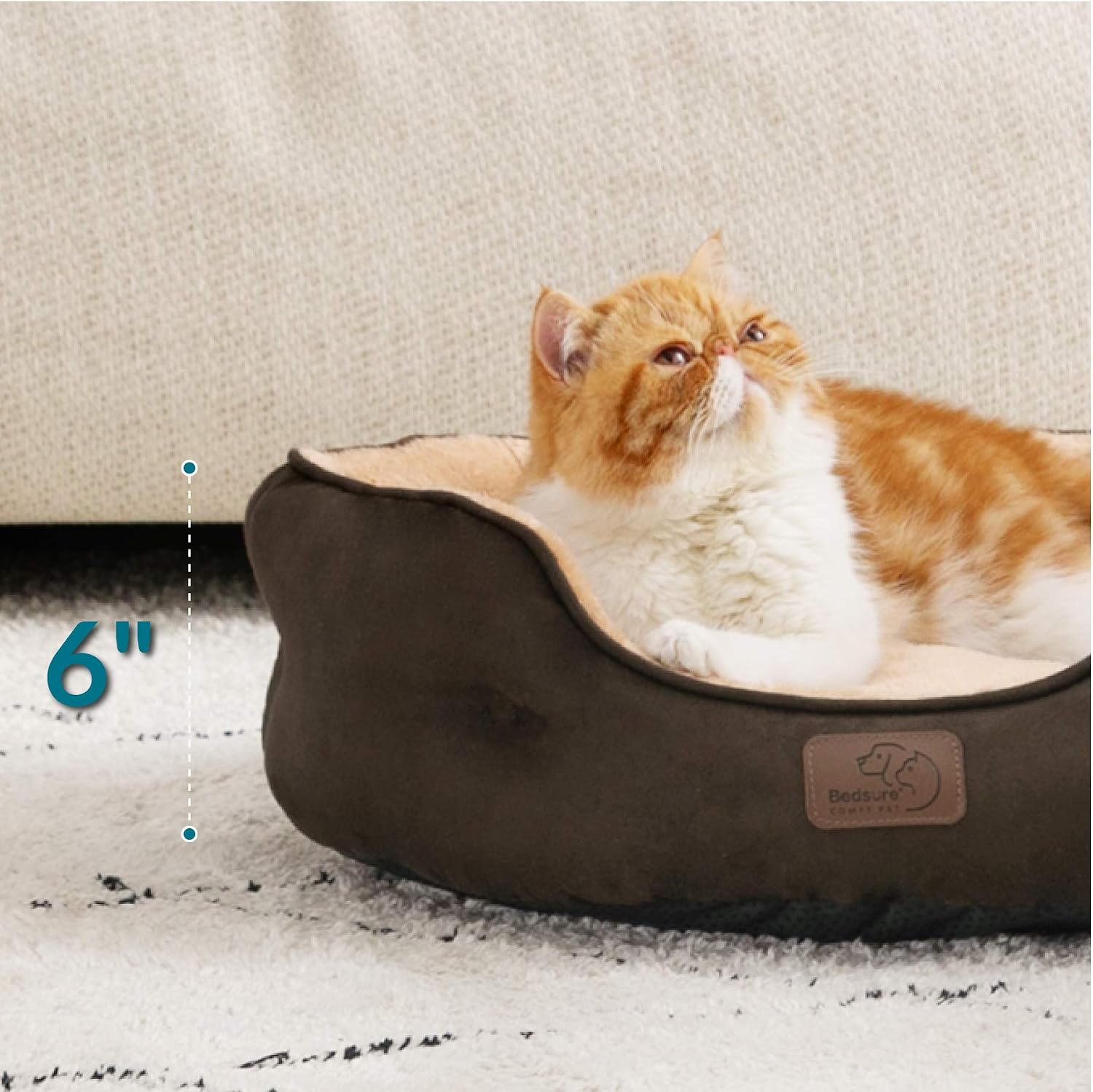 Bedsure Small Dog Bed Washable.Round Cat Beds for Indoor Cats.20in Brown | Soft Plush Pet Bed.Dog Beds for Small Dogs for Puppy and Kittens.Anti-Slip Bottom.Easy to Clean