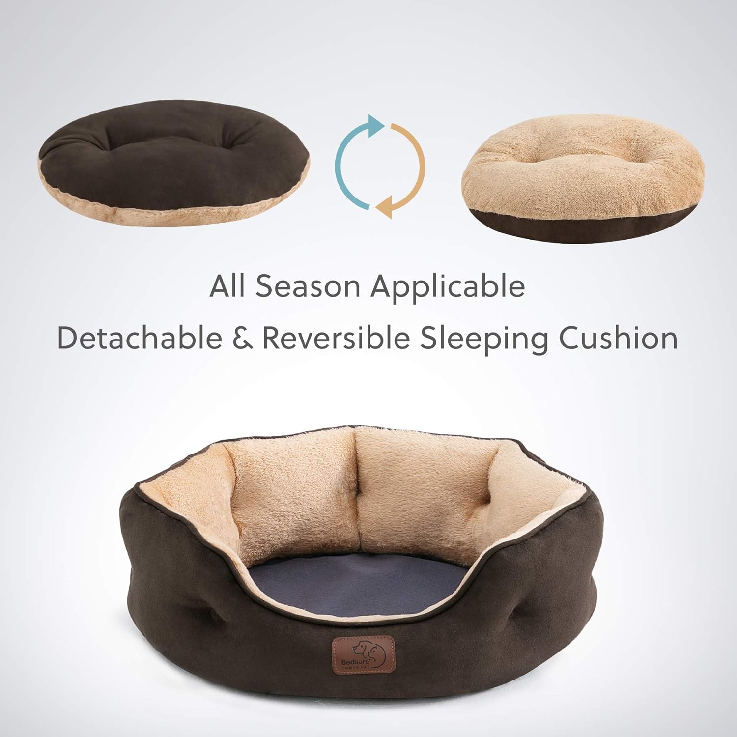 Bedsure Small Dog Bed Washable.Round Cat Beds for Indoor Cats.20in Brown | Soft Plush Pet Bed.Dog Beds for Small Dogs for Puppy and Kittens.Anti-Slip Bottom.Easy to Clean