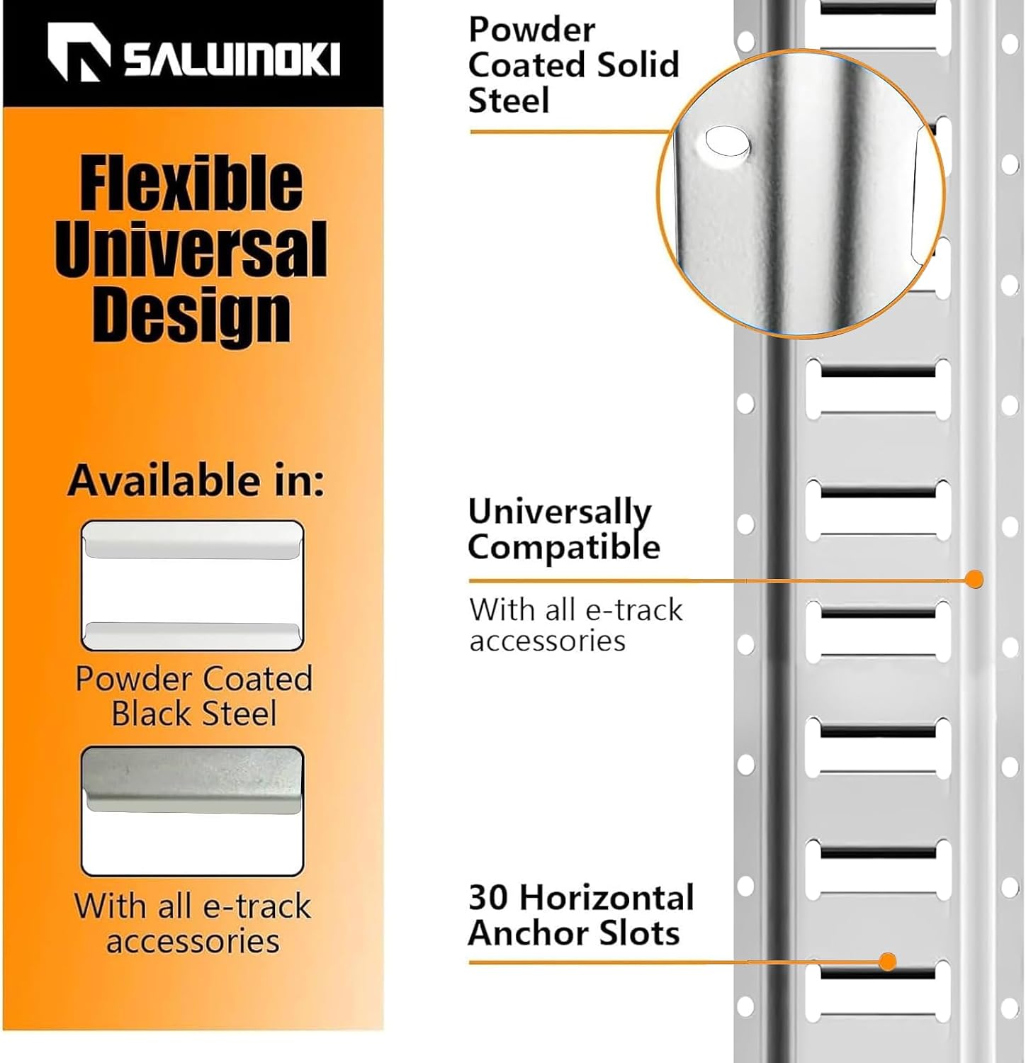 SALUINOKI 4ft Silver E-Track Rails 4 Pack Tie Down Erack with Powder-Coated Steel E-Track for Garages. Workshops