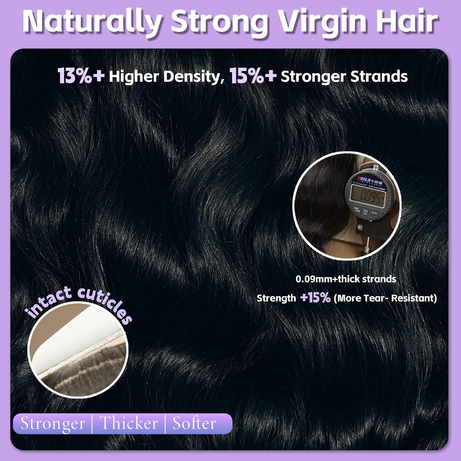 16A Raw Human Hair Bundles 18 20 22 24 Inch Body Wave Bundles Human Hair 100% Unprocessed Brazilian Virgin Hair Triple Lifespan Holds the Curls Well Hair Extensions Quick Weave Natural Black