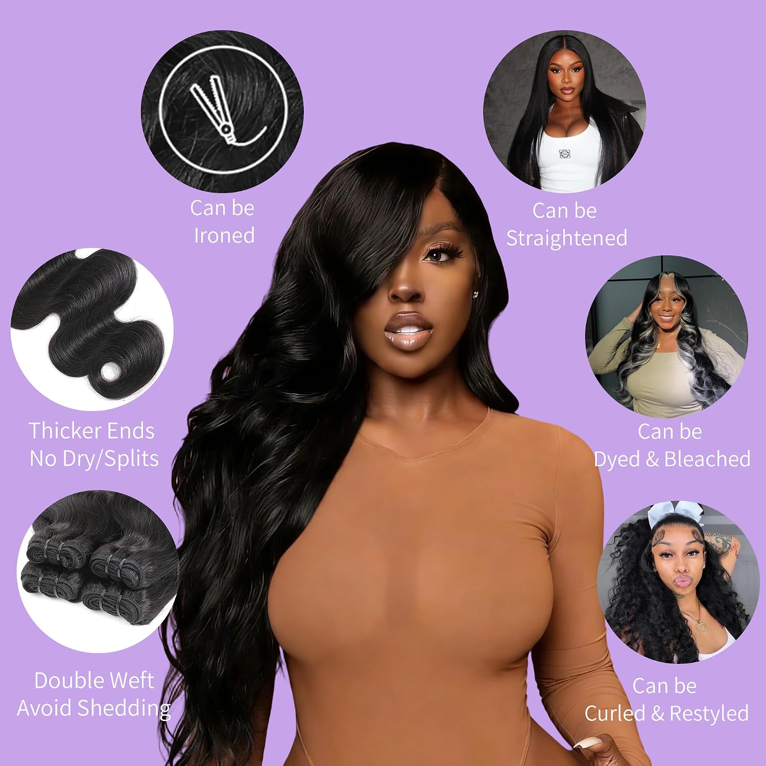 16A Raw Human Hair Bundles 18 20 22 24 Inch Body Wave Bundles Human Hair 100% Unprocessed Brazilian Virgin Hair Triple Lifespan Holds the Curls Well Hair Extensions Quick Weave Natural Black