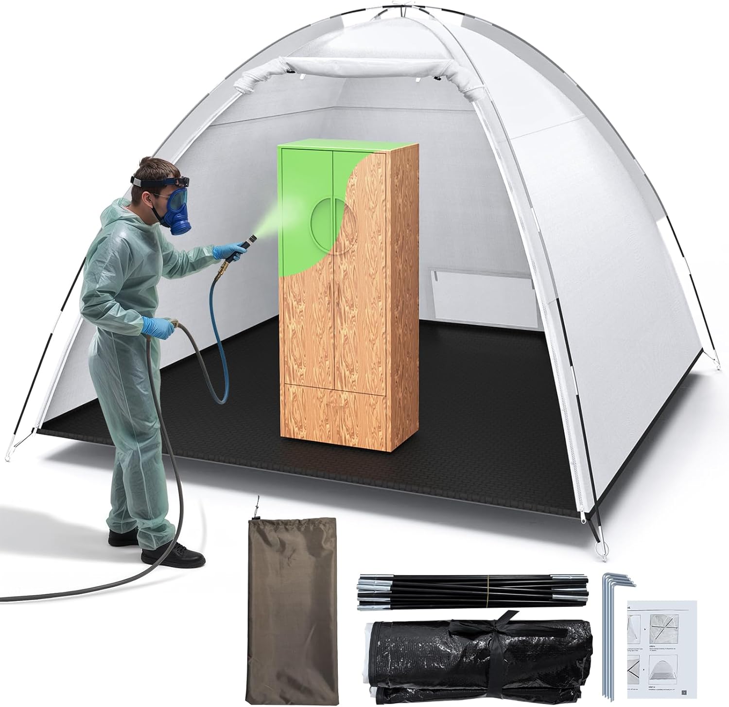 Dikutar Extra Large Spray Paint Tent 10x8x6.6ft for Furniture DIY | Easy Setup Booth Enclosure with Built-in Floor & Mesh Vent for Upcycling. Woodworking and Craft Projects