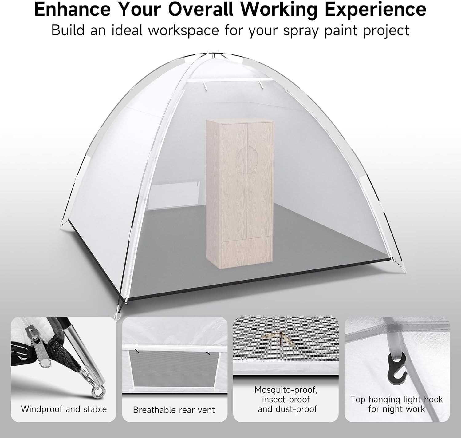 Dikutar Extra Large Spray Paint Tent 10x8x6.6ft for Furniture DIY | Easy Setup Booth Enclosure with Built-in Floor & Mesh Vent for Upcycling. Woodworking and Craft Projects
