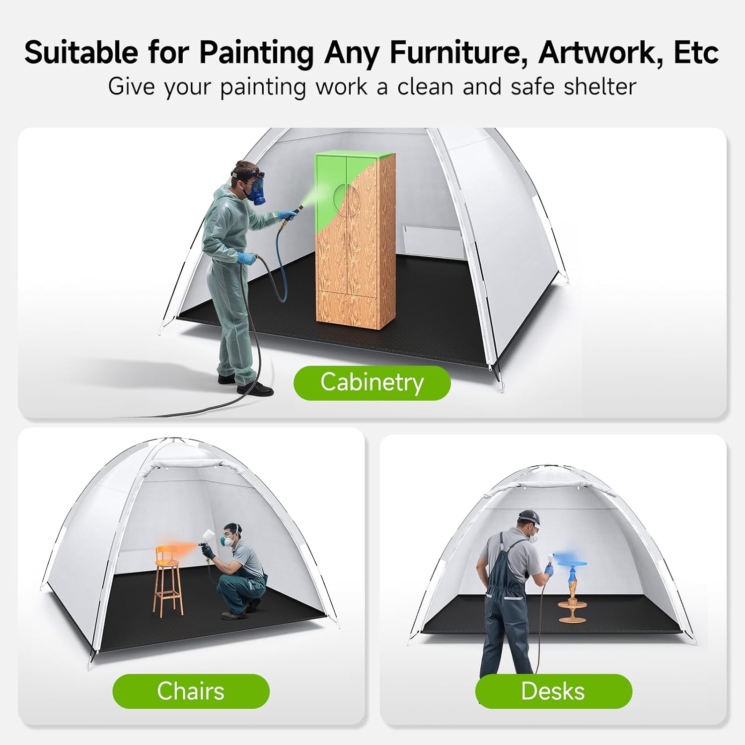 Dikutar Extra Large Spray Paint Tent 10x8x6.6ft for Furniture DIY | Easy Setup Booth Enclosure with Built-in Floor & Mesh Vent for Upcycling. Woodworking and Craft Projects