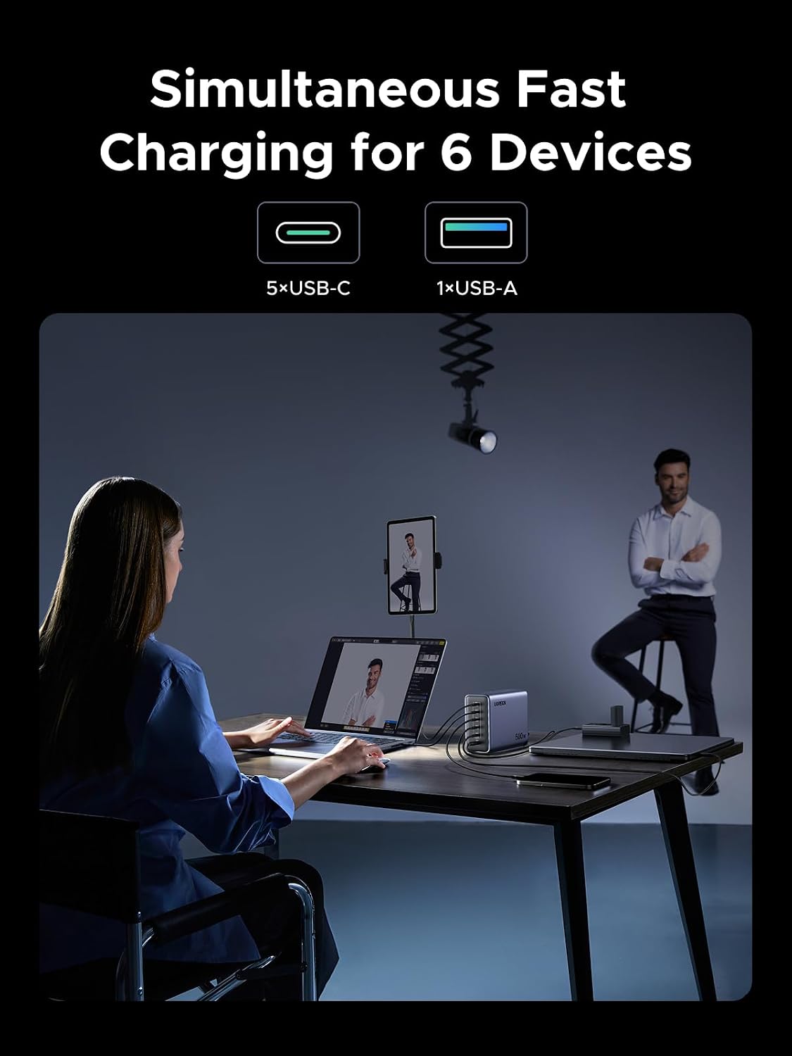 UGREEN Nexode 500W GaN Charging Station. 6-Port USB-C & USB-A with 240W Single Port. Smart Temperature Control & Space-Saving Design for iPhone 17/16/15. Galaxy S25/S24. MacBook Pro/Air. iPad. Laptops