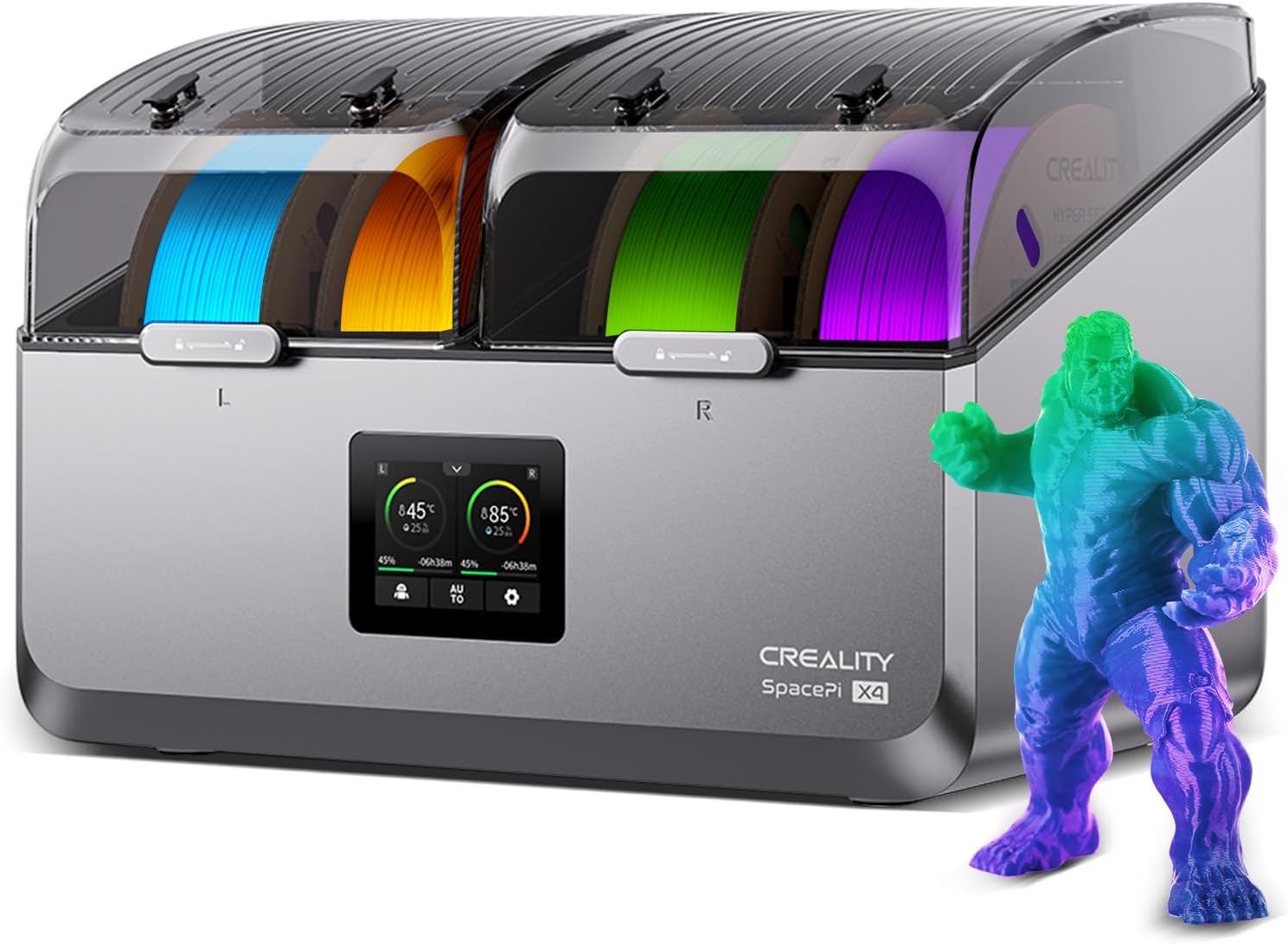Creality Space Pi X4 Filament Dryer. 4-Roll 3D Printer Dry Box | 110W PTC heating. LCD touch control. 4-roll drying for PLA PETG ABS TPU nylon.