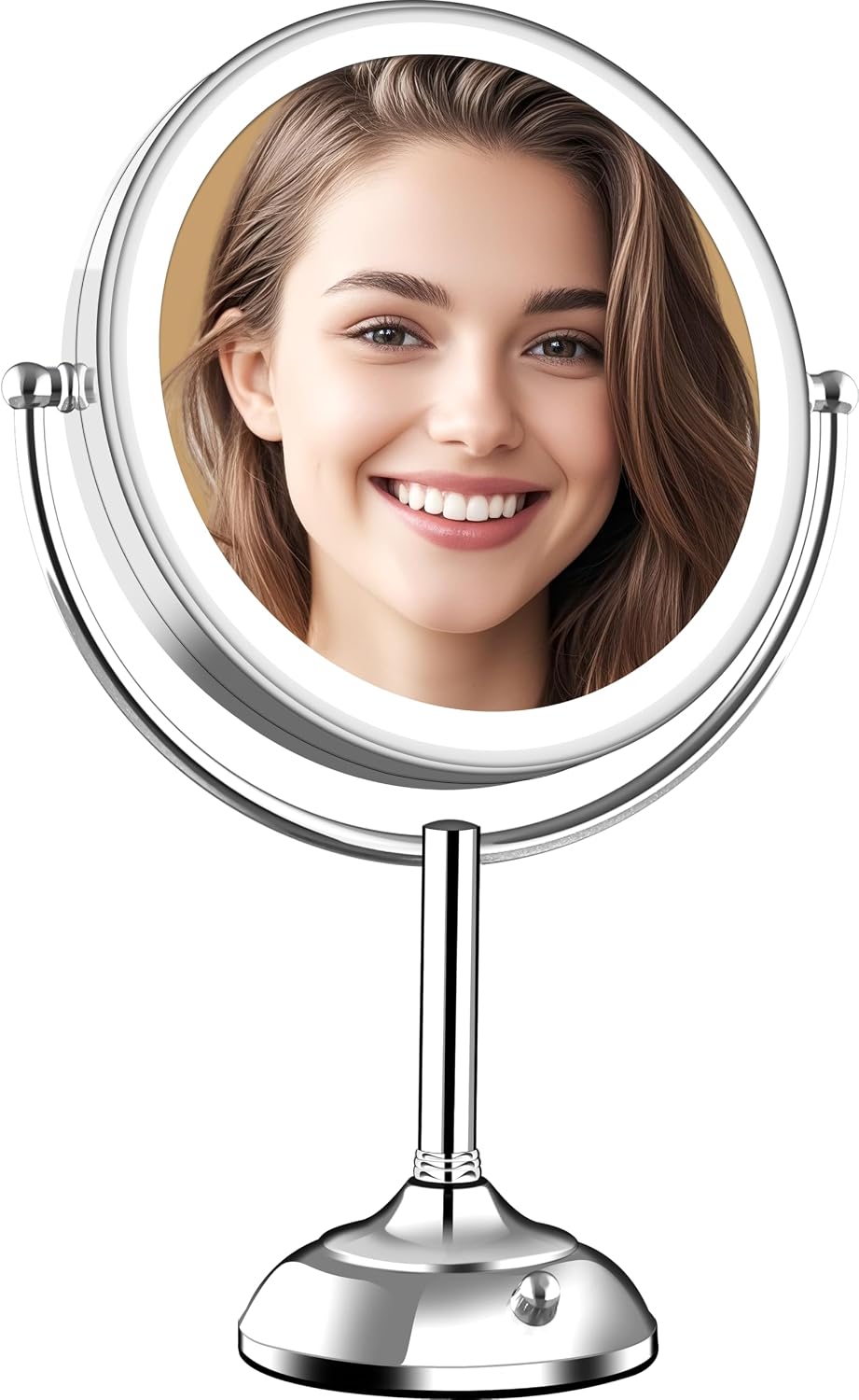 VESAUR 11.8 Extra Large 17 Tall Lighted Makeup Mirror. 1X/5X/10X 3-Sided Magnifying Mirror with 96 LEDs. 3 Color Dimmable Lights. 360° Swivel Dual Power Vanity Mirror. Silver Nickel Luxury Gift Box