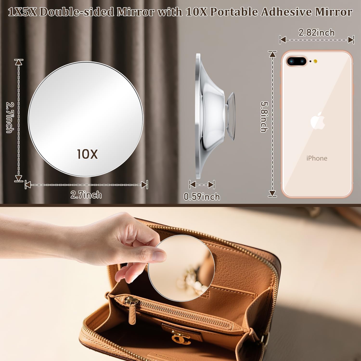 VESAUR 11.8 Extra Large 17 Tall Lighted Makeup Mirror. 1X/5X/10X 3-Sided Magnifying Mirror with 96 LEDs. 3 Color Dimmable Lights. 360° Swivel Dual Power Vanity Mirror. Silver Nickel Luxury Gift Box