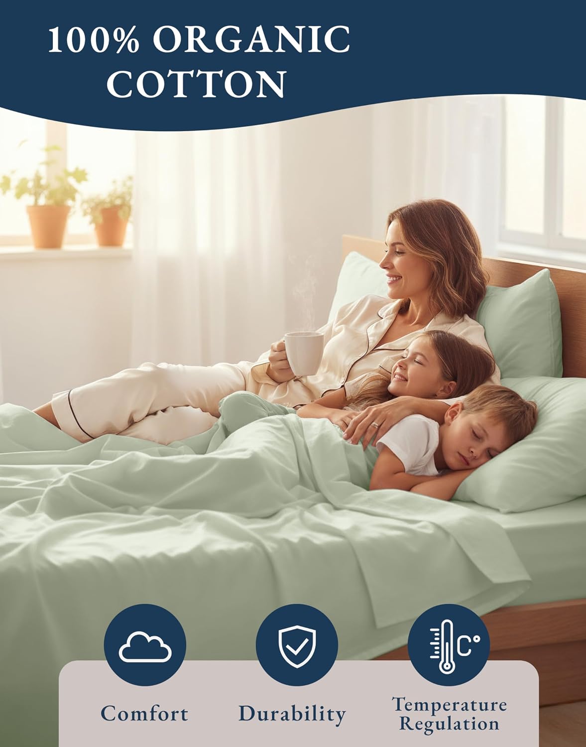 LANE LINEN 100% Organic Cotton Twin Sheets. Soft & Comfy Percale Weave Mercerized Fully Elasticized Reinforsed Seam Naturally Temperature Regulating Cotton Sheets Twin- Mineral